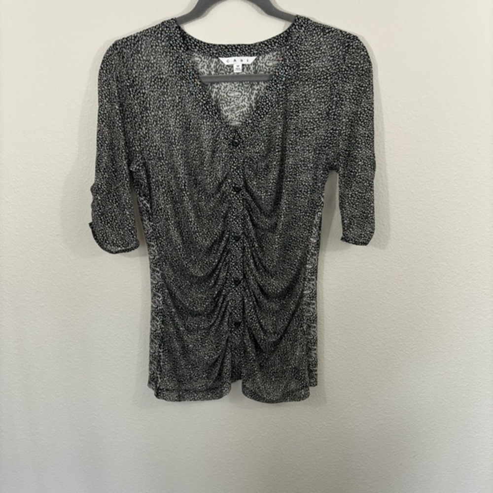 CAbi Sheer Short Sleeve Blouse Patterned Button Down Sz M